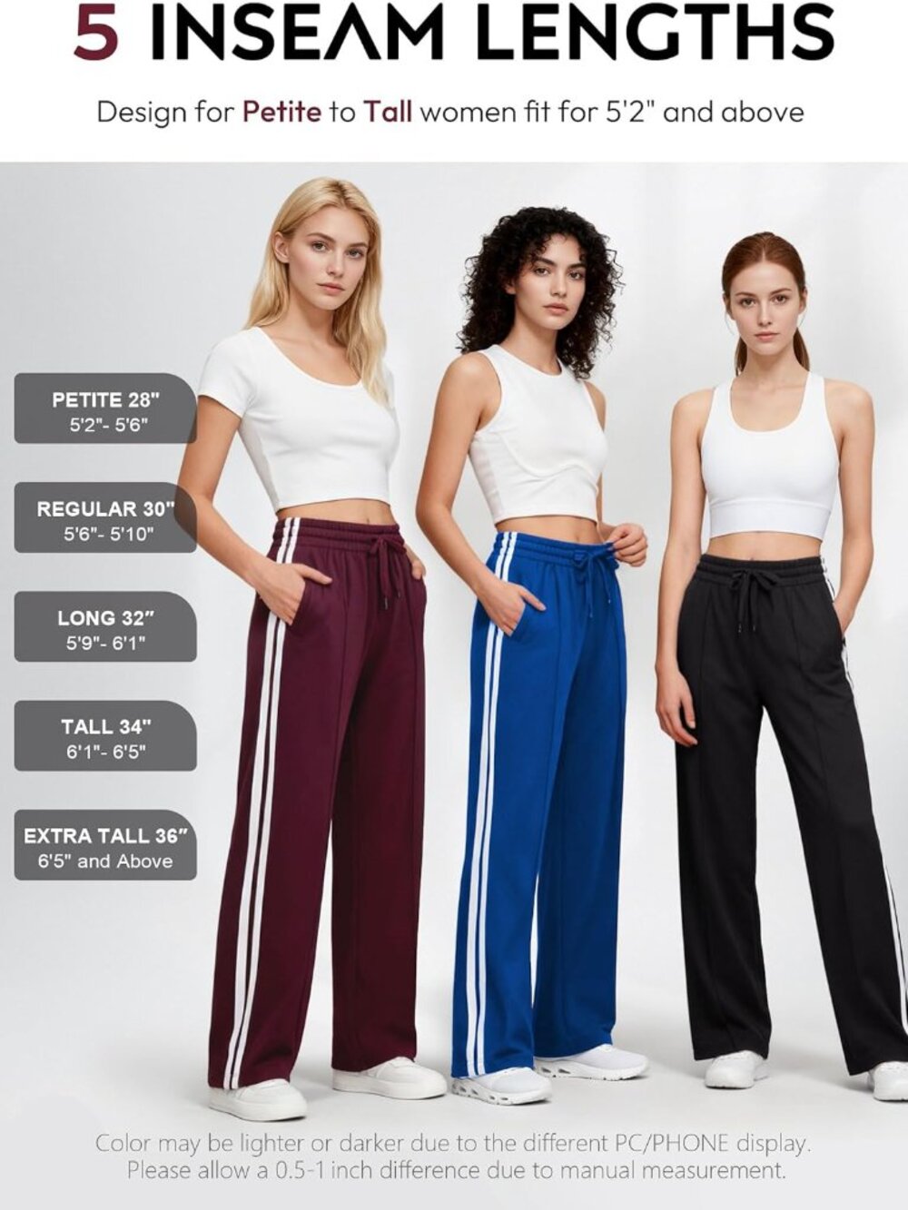 Women's 28/30/32/34/36 Inseam Track Pants Loose Straight Leg Jogging Sweatpants - Picture 4 of 9